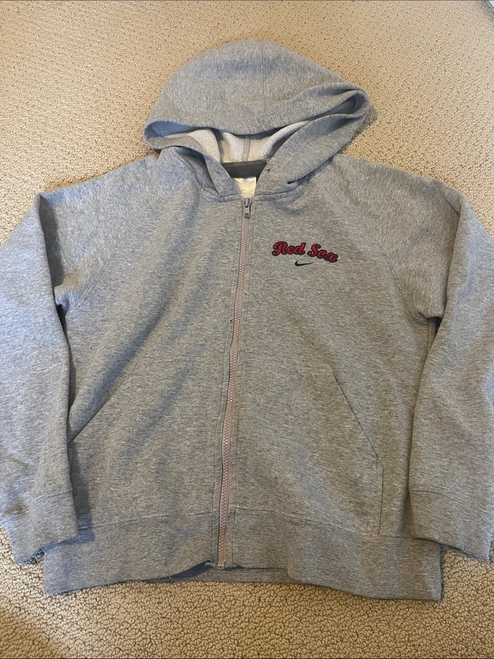 Nike Heather Gray Red Sox Embroidered Zip Hoodie Sweatshirt Medium Grey